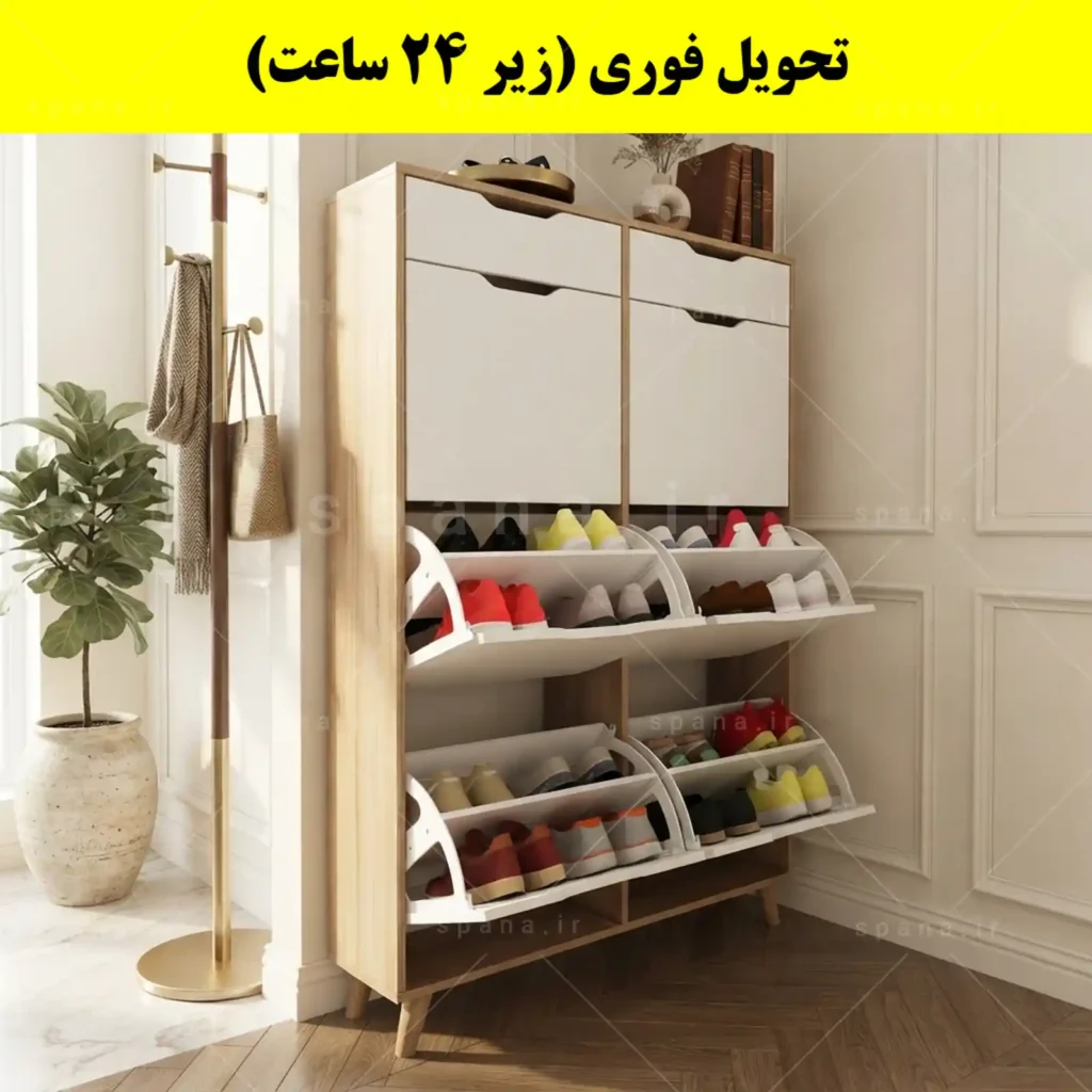جاکفشی داشبوردی شش درب کشودار النا – طول 100 (تحویل فوری) سفید گردویی