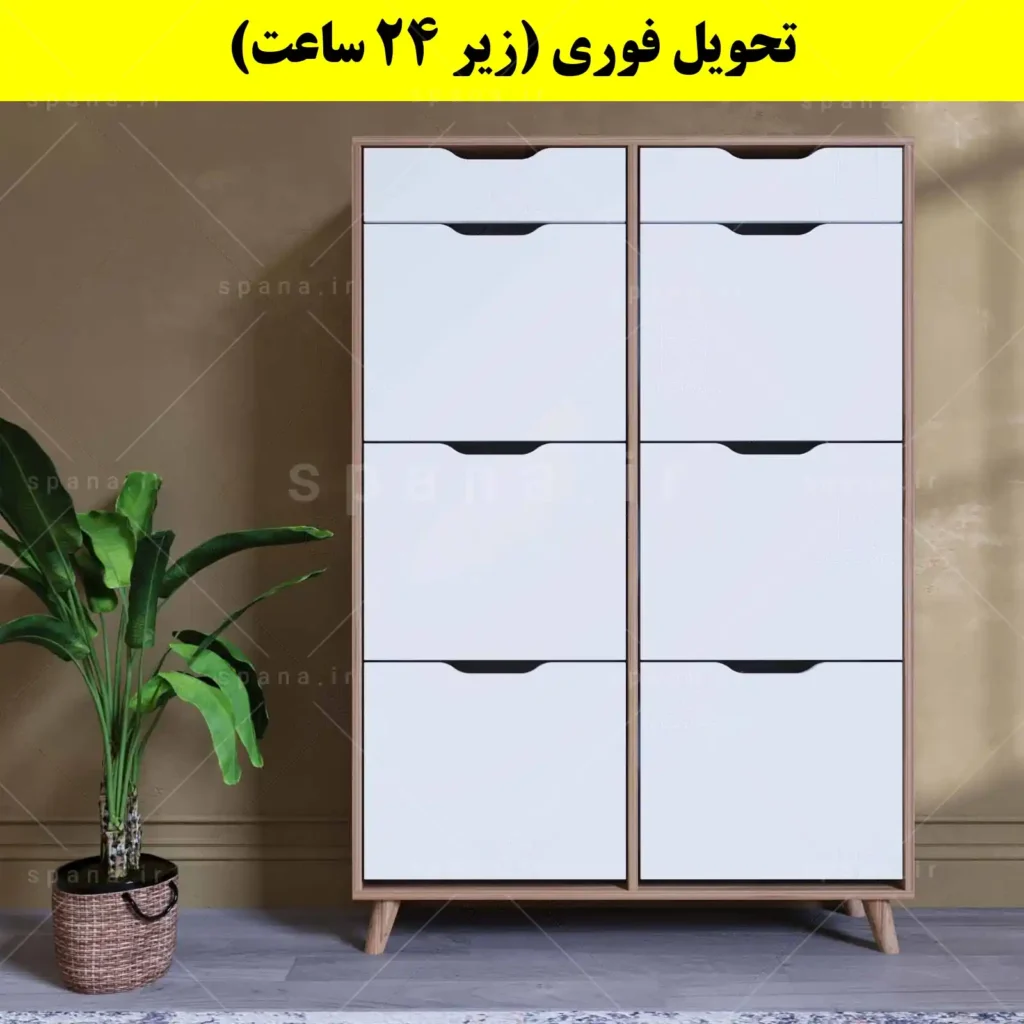 جاکفشی داشبوردی شش درب کشودار النا – طول 100 (تحویل فوری) سفید گردویی