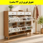 جاکفشی داشبوردی شش درب کشودار دستگیره چوبی – طول 150 (تحویل فوری) سفید گردویی