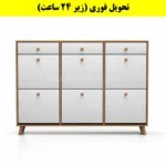 جاکفشی داشبوردی شش درب کشودار دستگیره چوبی – طول 150 (تحویل فوری) سفید گردویی