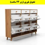 جاکفشی داشبوردی شش درب کشودار دستگیره چوبی – طول 150 (تحویل فوری) سفید گردویی