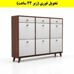 جاکفشی داشبوردی شش درب کشودار دستگیره چوبی – طول 150 (تحویل فوری) سفید فندوقی