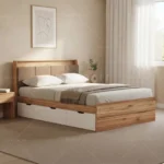 تخت خواب دو نفره نوید سه کشو سفید گردویی