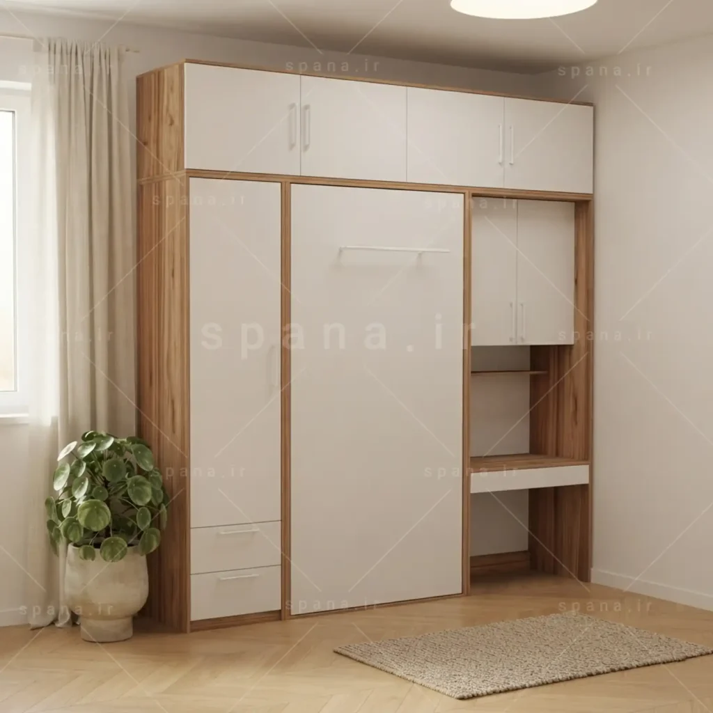 تخت تاشو عمودی تک نفره طول 235 کد 114 سفید گردویی