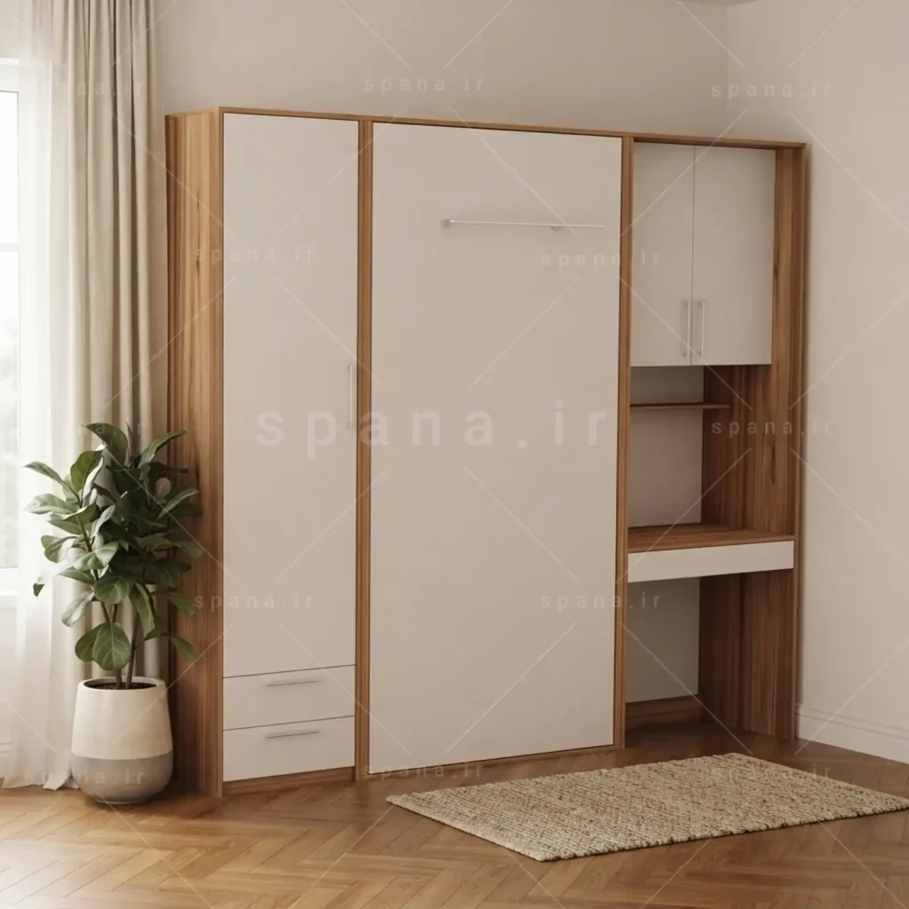تخت تاشو عمودی تک نفره طول 235 کد 115 سفید گردویی