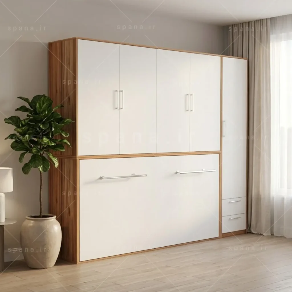 تخت تاشو افقی تک نفره طول 265 کد 125 سفید گردویی