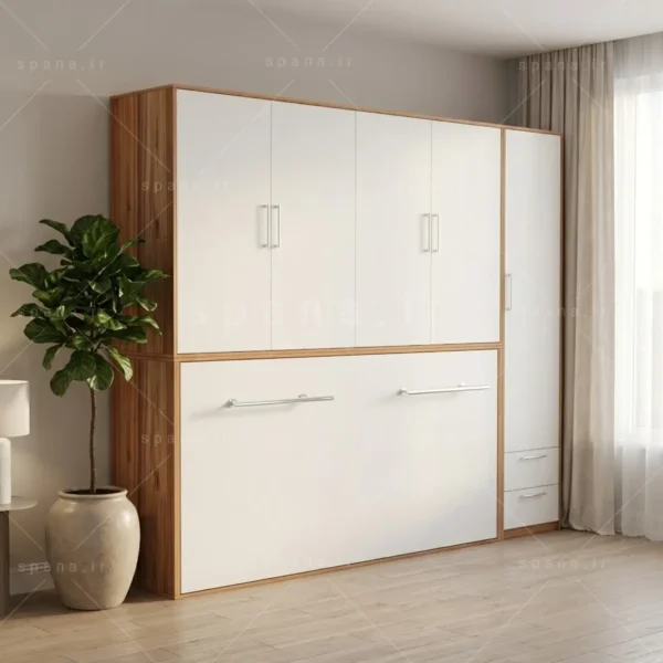 تخت تاشو افقی تک نفره طول 265 کد 125 سفید گردویی