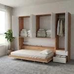 تخت تاشو افقی تک نفره طول 265 کد 125 سفید گردویی